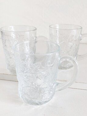 Vintage 80s Cristal D'Arques Cristal Mugs Grapevine Pattern Set of 3